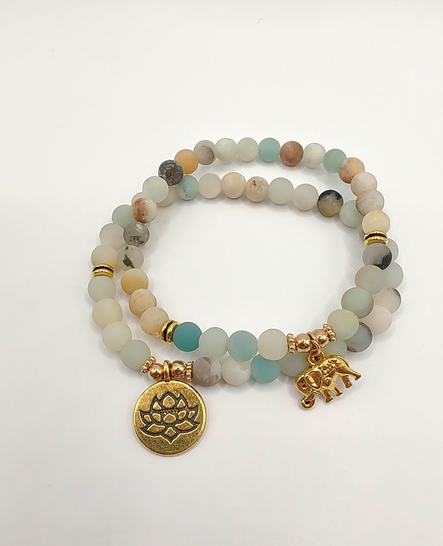 Amazonite Beaded Stacking Yoga Meditation Charm Bracelet Gold