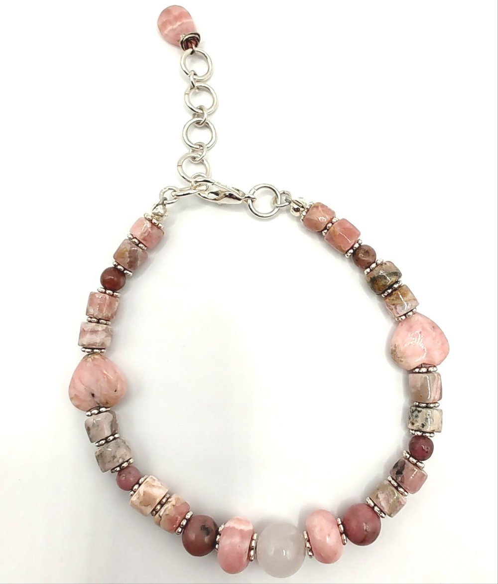 Rhodenite / Rhodochrosite / Rose Quartz Silver Bracelet ~Self Love~