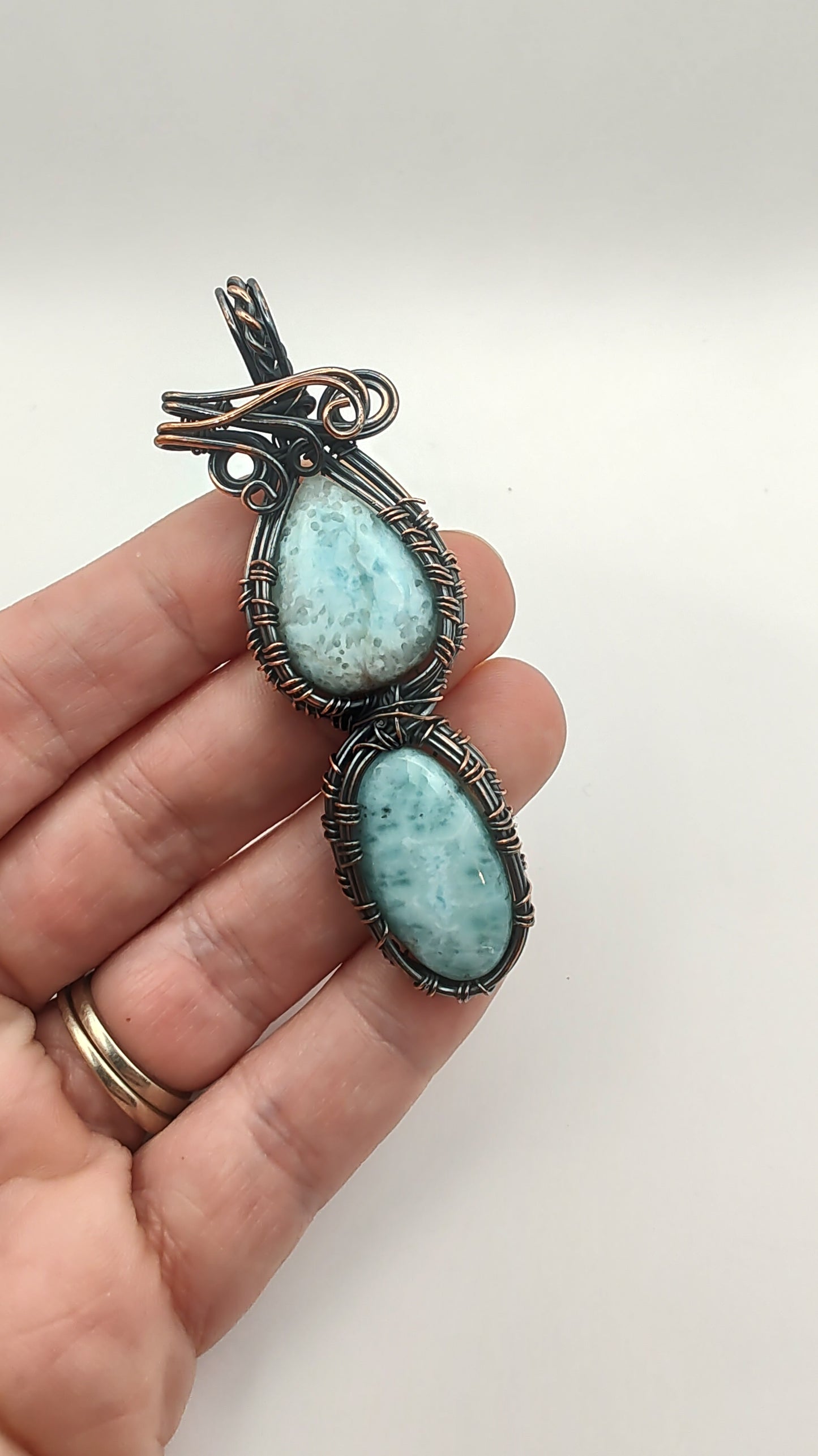 Larimar Copper Wire Wrapped Stone Pendant