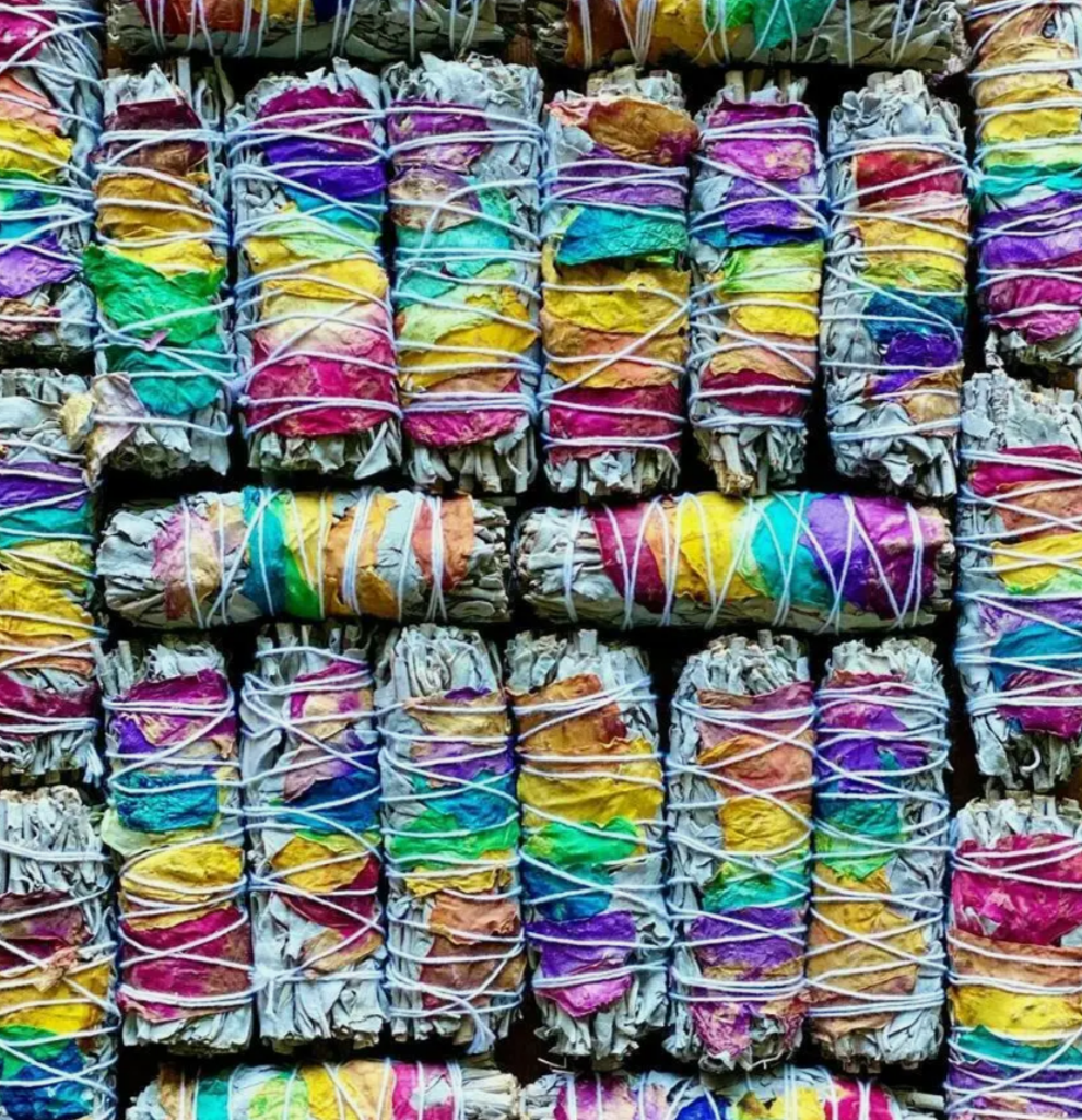 4" White Sage Smudge Stick 7 Chakra Floral