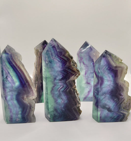Rainbow Fluorite Crystal Tower Semi-Polished Point