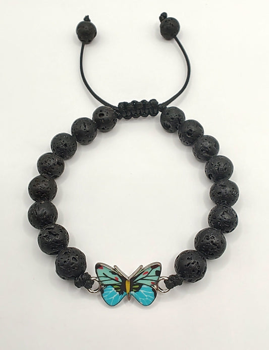 Lava Stone Butterfly Bracelet -Adjustable