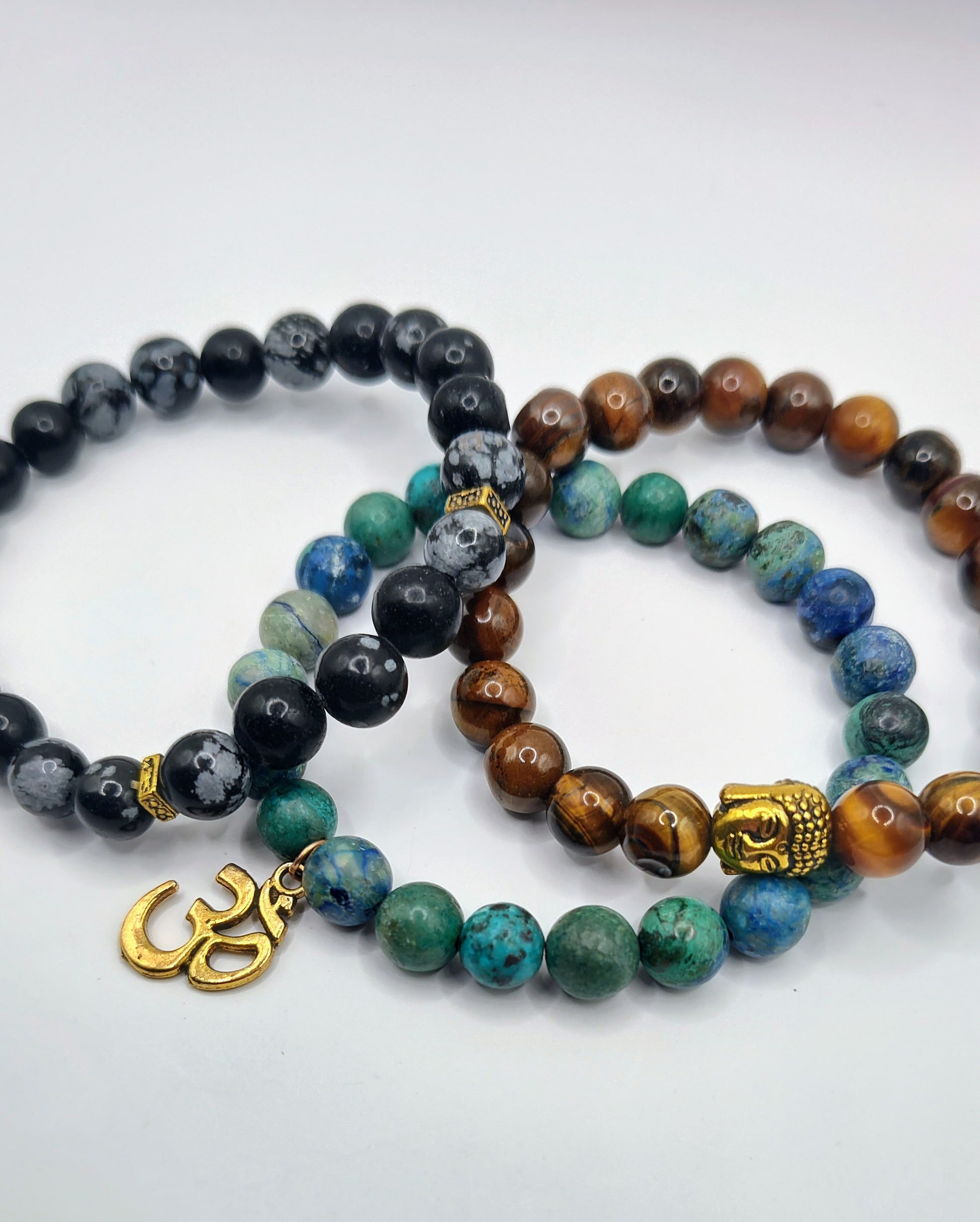 Snowflake Obsidian Tiger Eye Chrysocolla Stacking Bracelet Healing Metaphysical fashion jewelry stone jewelry natural meditation bracelets
