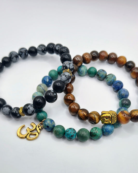 Snowflake Obsidian Tiger Eye Chrysocolla Stacking Bracelet Healing Metaphysical fashion jewelry stone jewelry natural meditation bracelets