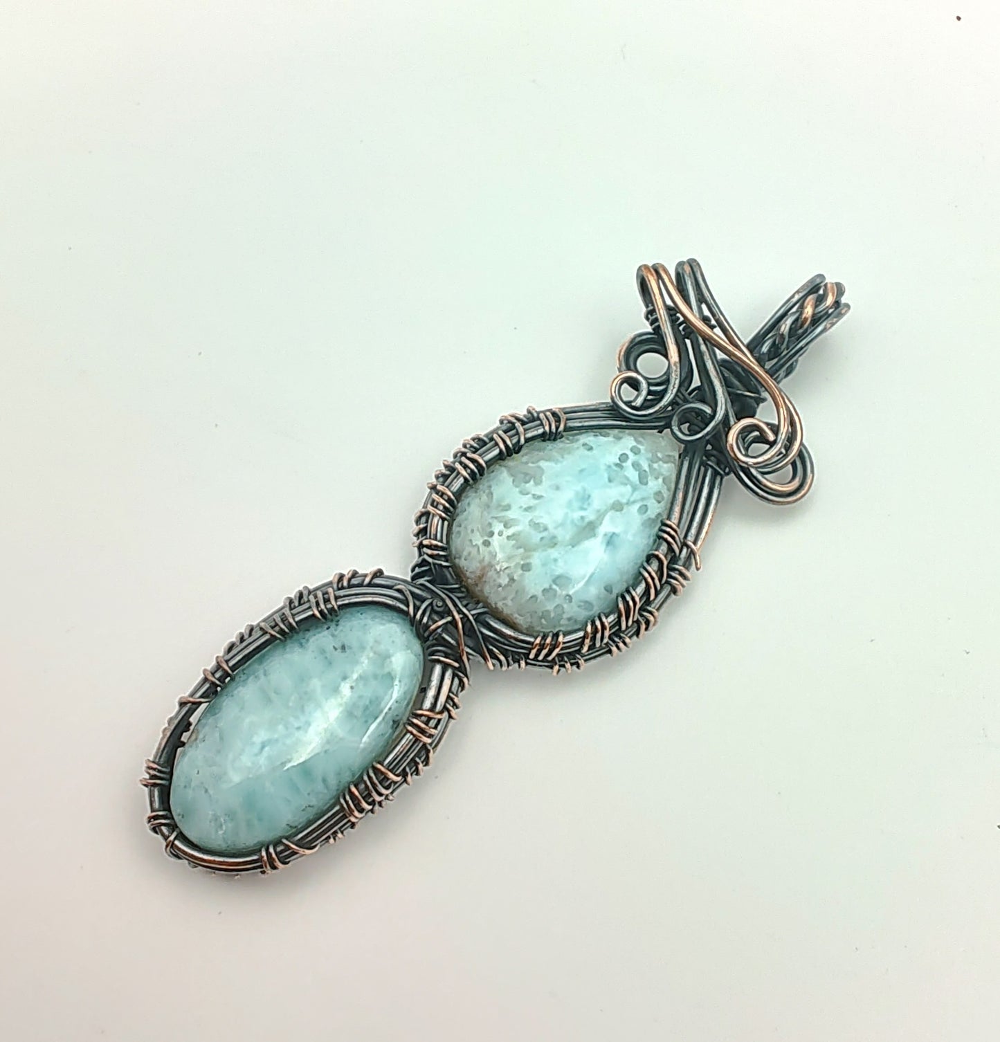 Larimar Copper Wire Wrapped Stone Pendant