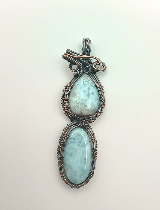 Larimar Copper Wire Wrapped Stone Pendant