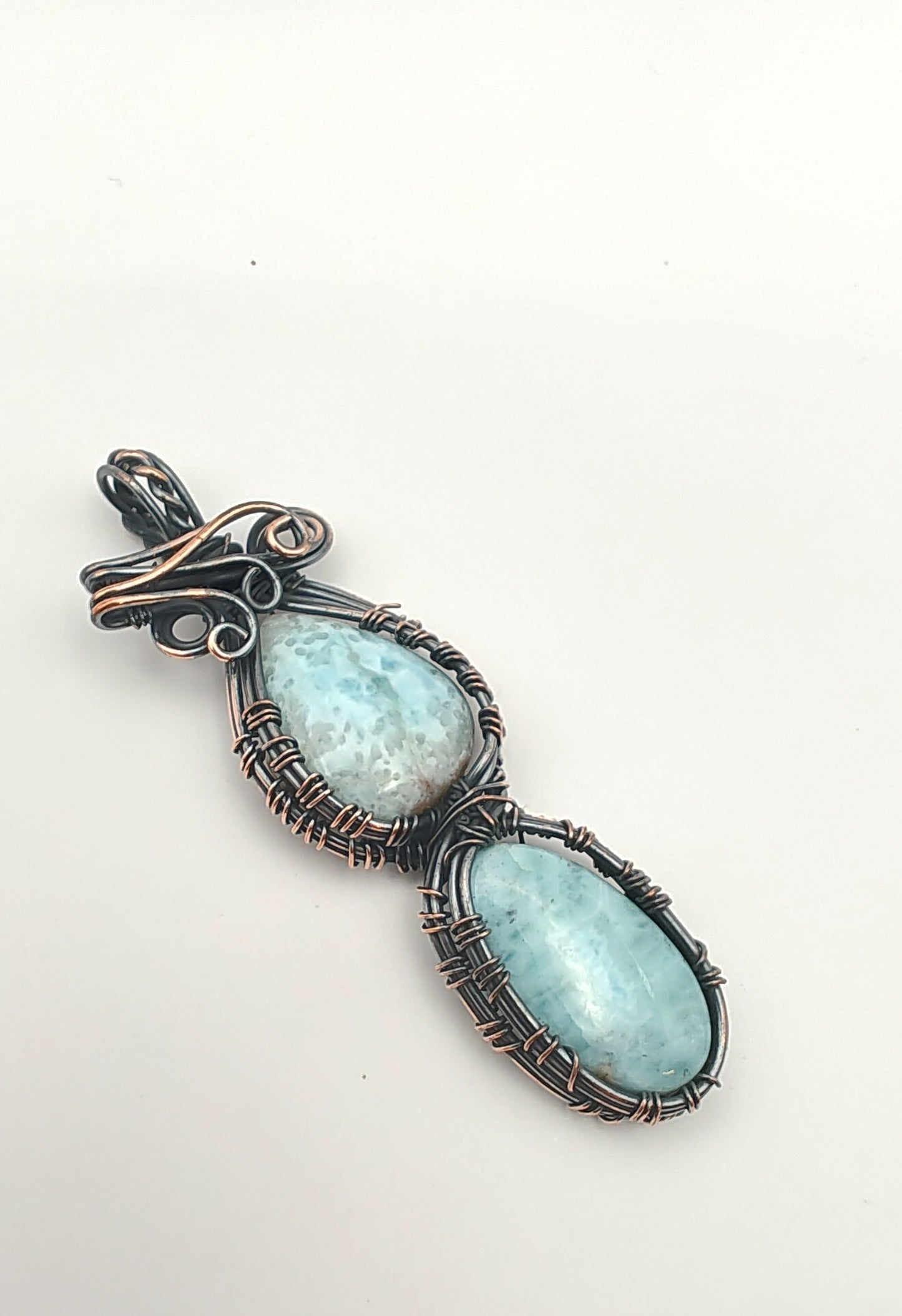 Larimar Copper Wire Wrapped Stone Pendant