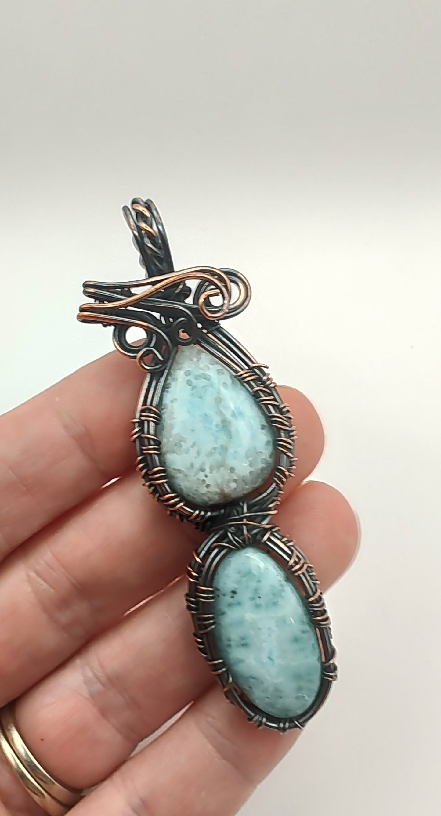 Larimar Copper Wire Wrapped Stone Pendant