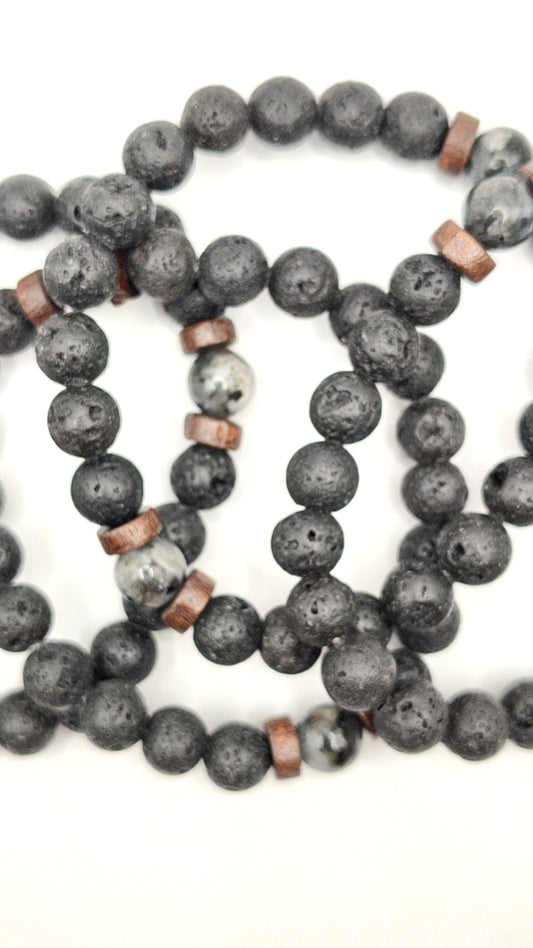 Lava Stone & Tourmalinated Quartz Bracelet